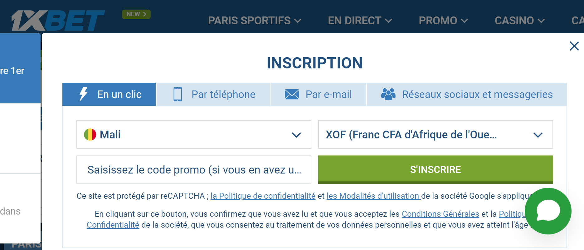 1xBet inscription complète au Mali
