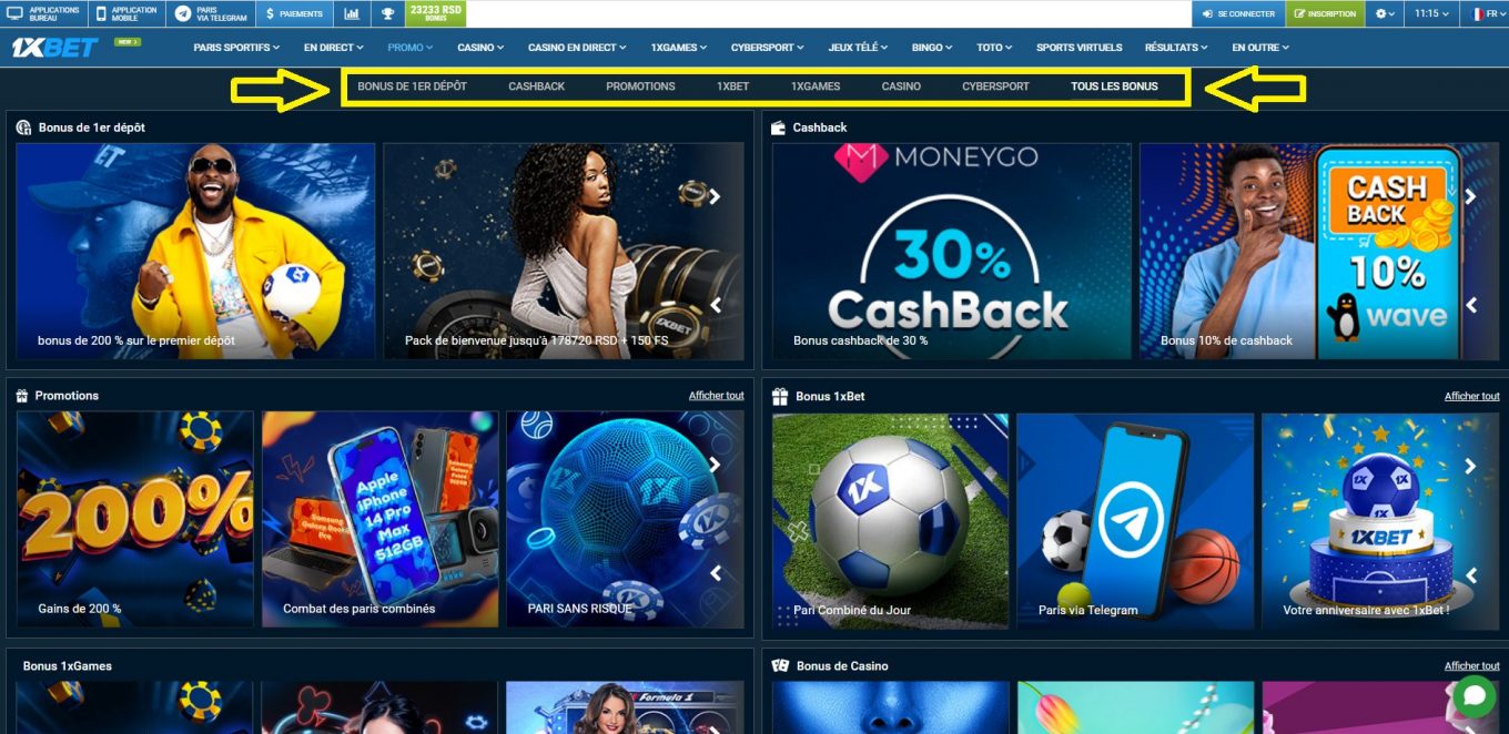 Particularités de 1xBet bonus sans dépôt